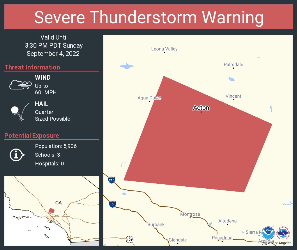 Ready Los Angeles County on Twitter "RT NWSLosAngeles Severe Thunderstorm Warning including