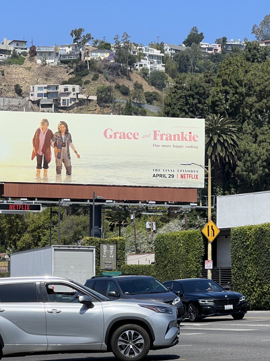 ThatPrince's tweet photo. Tomorrow is #PRINCEBDAY and the best way to celebrate getting older is watching the last episodes of Grace and Frankie. It was so exciting to see Jane Fonda & Lily Tomlin live in LA, as well as this billboard! Ladies Night Live is now on Netflix. https://t.co/37iNsDbVGi