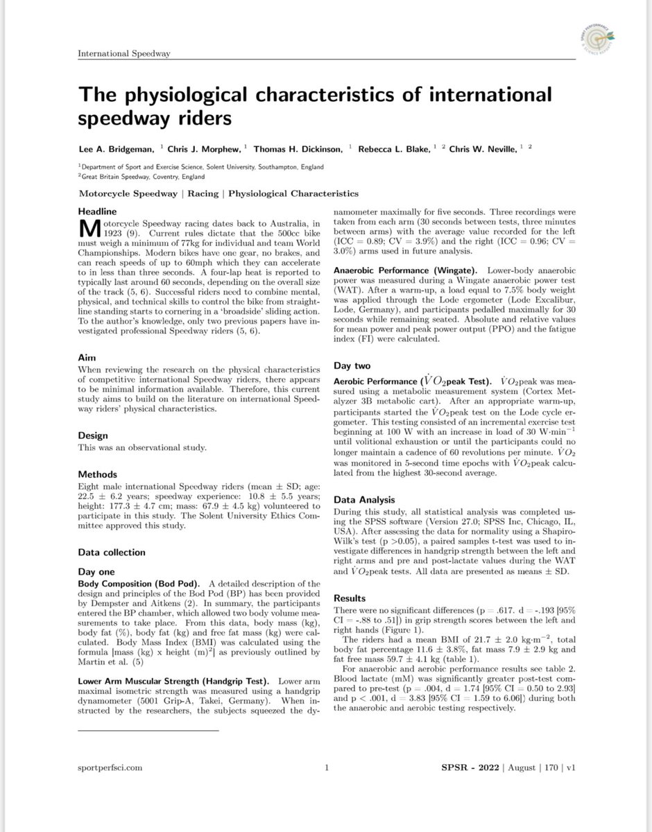Good to see some of our Speedway work out there. Great work <a href="/RebeccaLBlake/">Rebecca</a> <a href="/TomDickinson7/">Tom Dickinson</a> <a href="/c_nev1/">Chris Neville</a> 
Full article available @ sportperfsci.com/the-physiologi…
#speedway #physiology #internationalriders