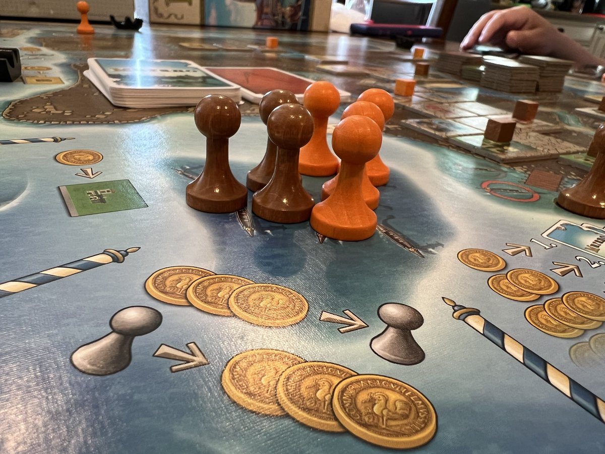 2P Murano by <a href="/imbrandys/">Markus Brand</a>!  I love the action selection  mechanic in this game.  Action spaces are blocked by other boats but you can pay to move them.  Such a unique, fun euro that flew under the radar.  The goal cards and the building placement create great strategies. AMAZING!