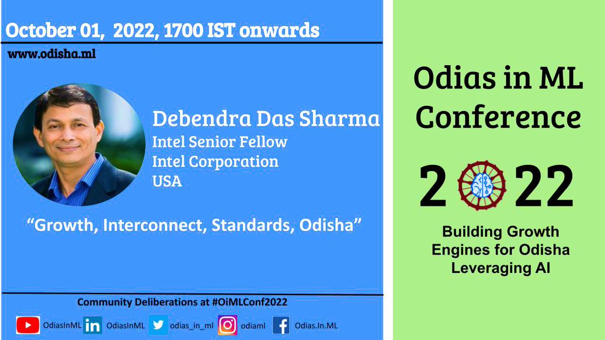 odias_in_ai's tweet photo. 1st Oct 2022, 1700 IST onwards

Dr Debendra Das Sharma,His inventions and  standards run on every computing device in the world. 

Odias in Machine Learning Conference #OiMLConf2022  Dr Debendra Das Sharma address the community on Interconnect Artificial Intelligence and Odisha https://t.co/36wkxll5DV