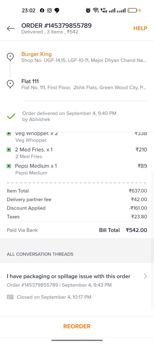 urbanwomaniyeah's tweet photo. @SwiggyCares Order details, @Swiggy https://t.co/wHNPzTmA2t