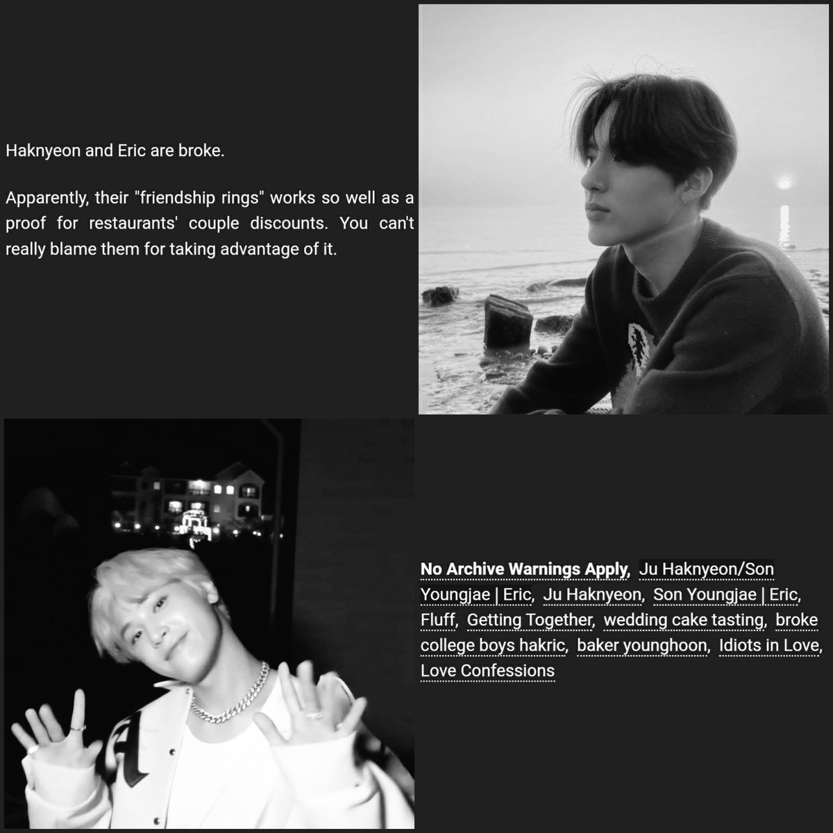 💫 ℂ𝕒𝕟 𝕀 𝕘𝕖𝕥 𝕒 𝕥𝕒𝕤𝕥𝕖?
General • Words: 3,030
For <a href="/haknyeonficfest/">Haknyeon Fest 🍊 Loading...</a>
archiveofourown.org/works/39987768