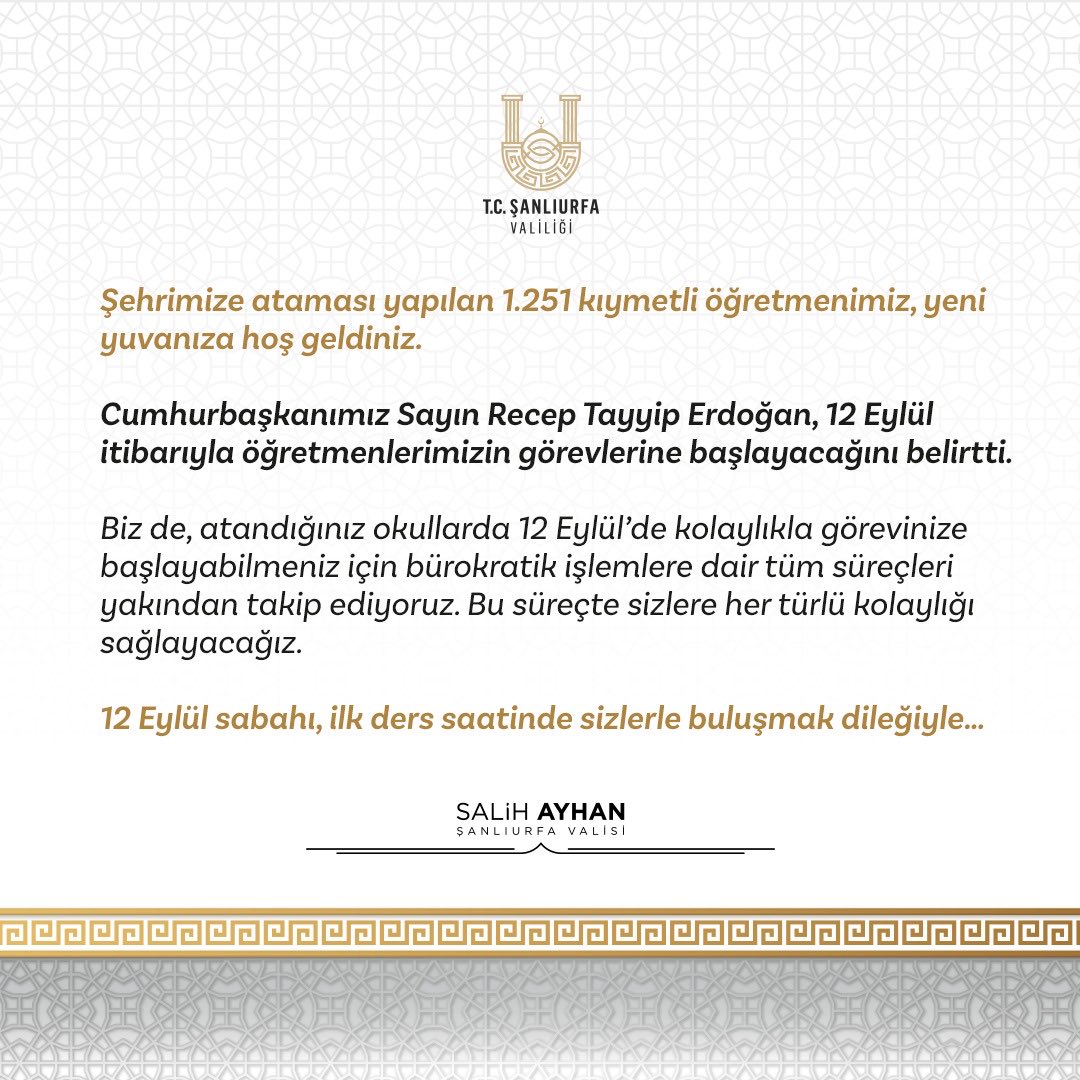 Kıymetli Öğretmenlerim, şanlı şehrimize hoş geldiniz. 

12 Eylül sabahı, ilk ders saatinde bizde sizleri bekliyor olacağız. 🎁