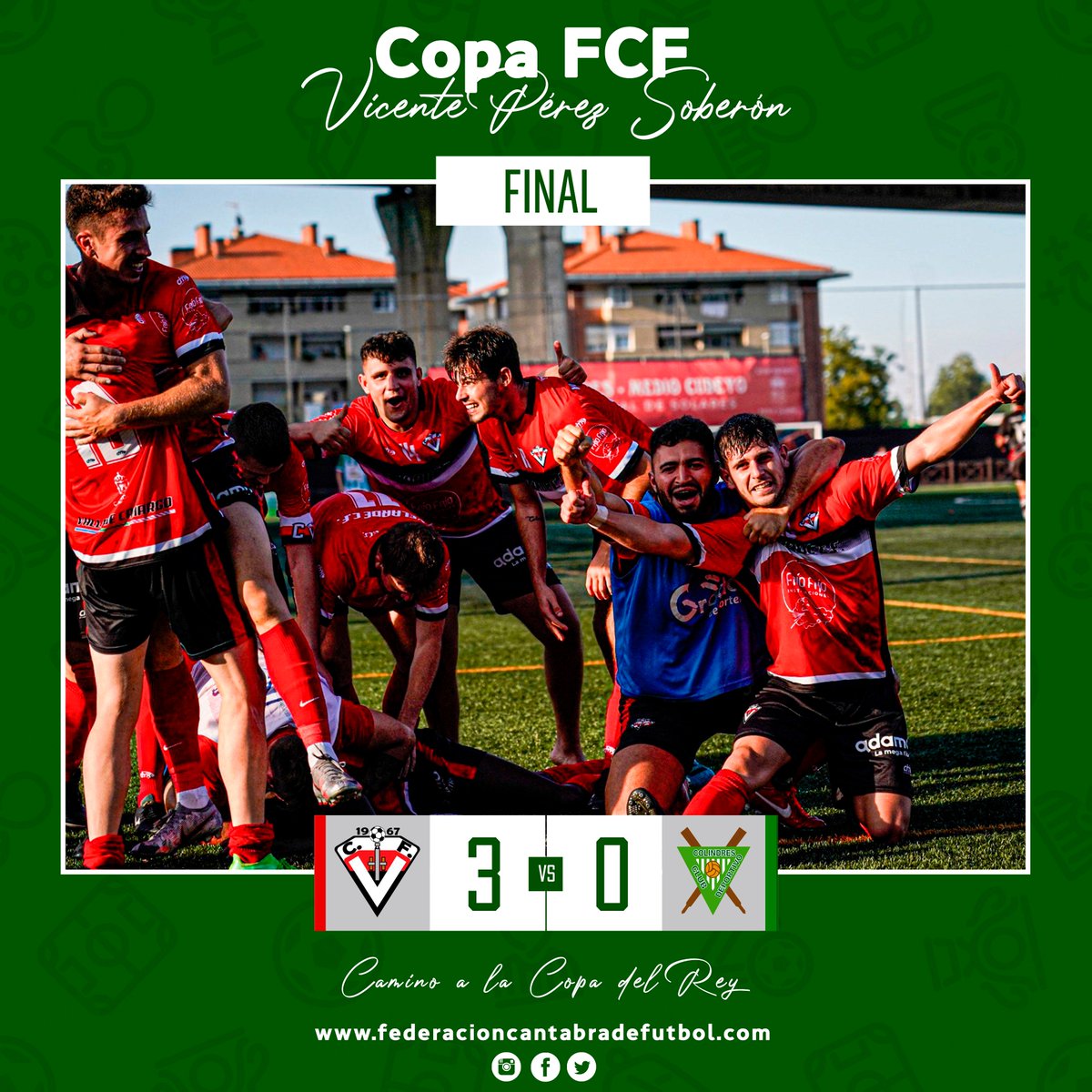 RFCF_es's tweet photo. 90’ ⎾VEL 3✕0 COL⏋ ◉ FINAL
¡EL @Velarde_CF ES CAMPEÓN DE LA #CopaFCF - Vicente Pérez Soberón! Vence con solvencia al Colindres y disputará la fase previa de #CopaDelRey
#VelardeColindres | #CopaFCF https://t.co/d5xEt1iL9v