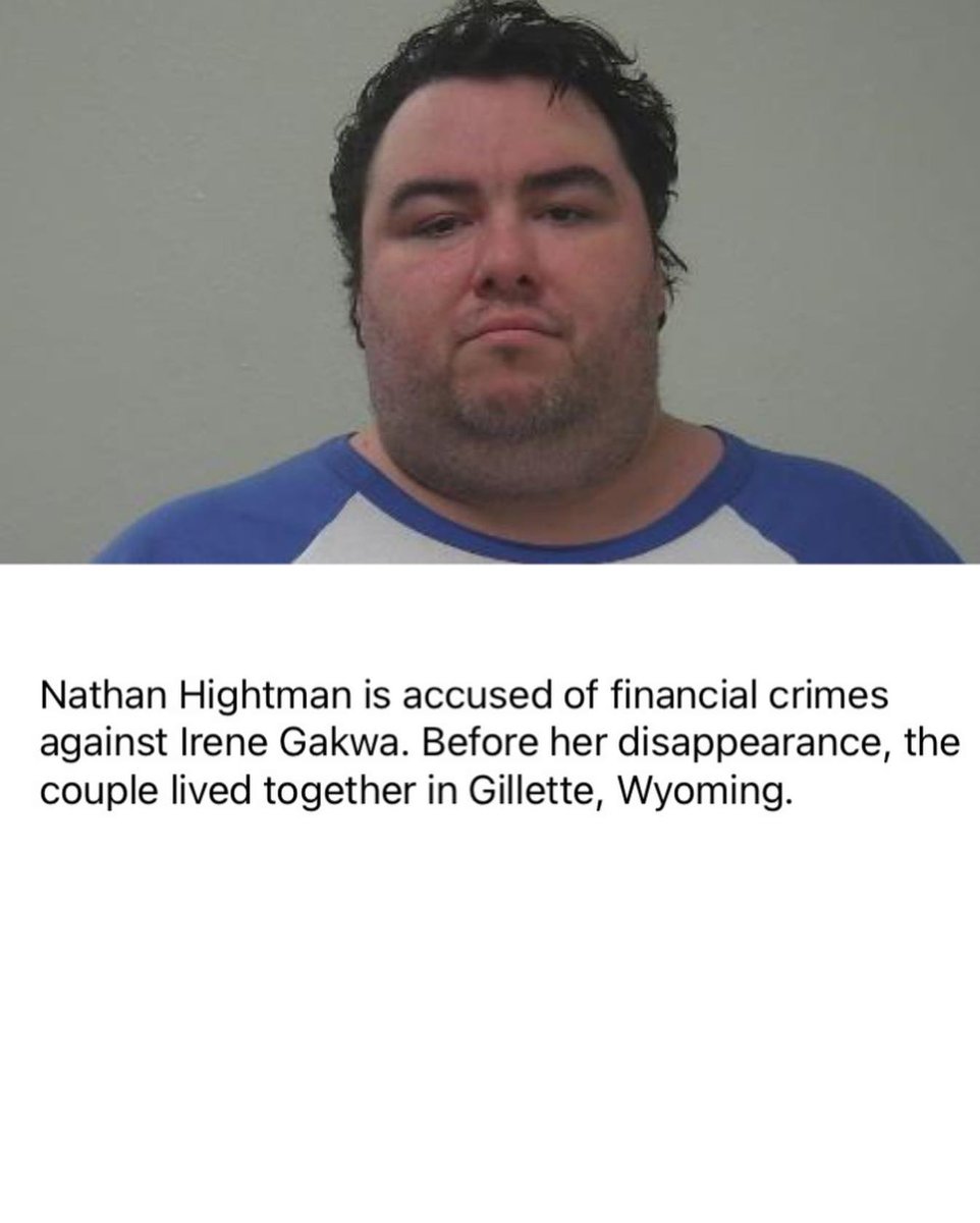 BAM_FI's tweet photo. #33y/o Irene Gakwa moved to the US with big dreams and met a boyfriend on Craigslist. Then she vanished…
Nathan Hightman is accused of financial crimes against Irene Gakwa. Before her disappearance, the couple lived together in Gillette, Wyoming.
#HelpUsFindIrene #IreneGakwa https://t.co/o9r5GNIEBG