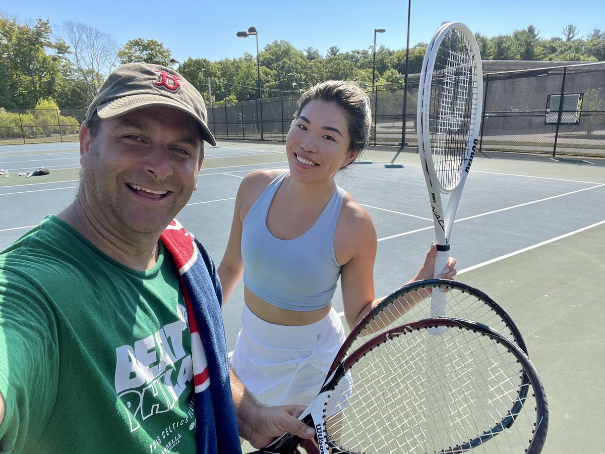🎾 🎾 🎾 
Haven’t worked w my colleague @TiffanyChanWBZ in forever but training her for the next #USOpen 
I needed 2 racquets to beat her….but I bet her legs are tired tomorrow.