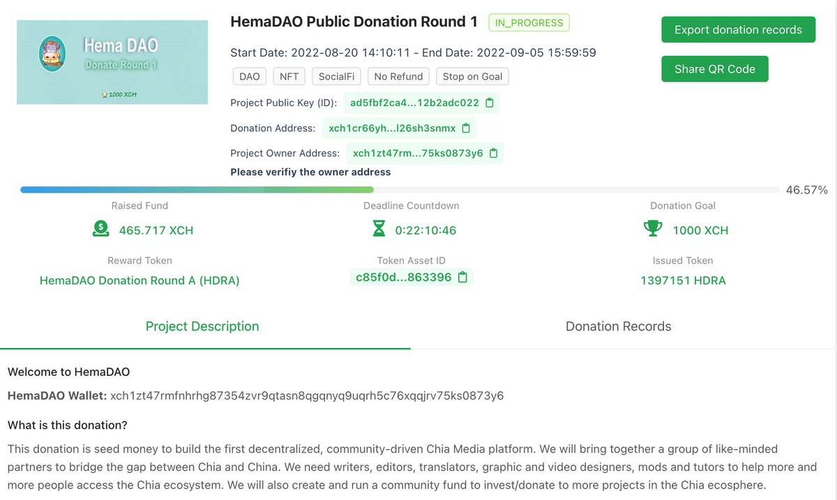 _HemaDAO_'s tweet photo. 🌱HemaDAO, the first community driven Media+NFT DAO on Chia is launched !

Our 1st Round Donation on Taichia will close in 22 hours! Please join us and build it together!
https://t.co/WaFvIXtz7F
#Chia #DAO #NFT1 https://t.co/vRh2usV0AX