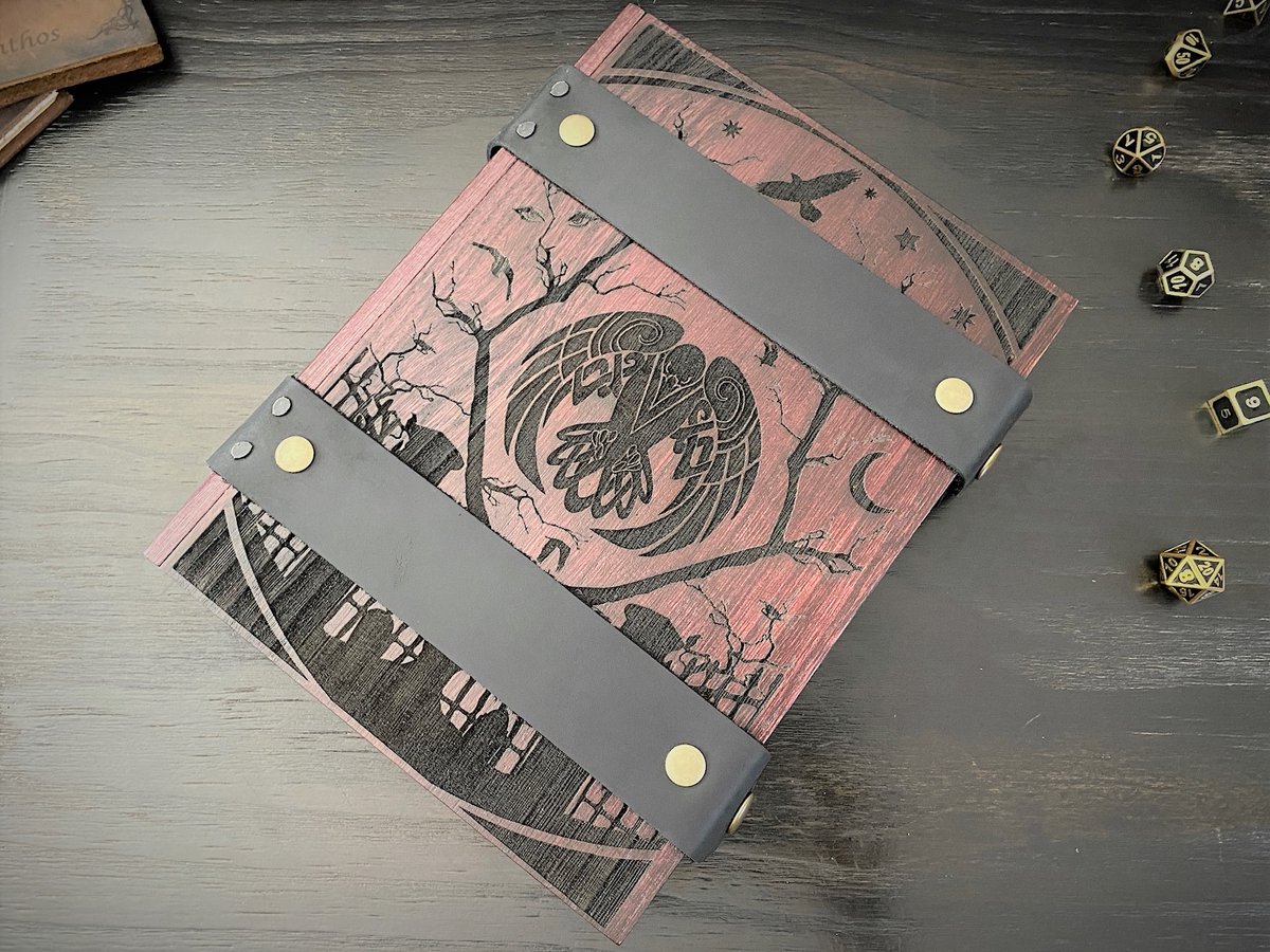 dragonburn's tweet photo. Both our Mystic & Nat20 #diceboxes look like old tomes but how are they different?
- The Mystic has decorative metal corners & uses a single-latch closure.
- The Nat20 has two leather straps riveted around the box with snaps to provide closure.
#ttrpg #dnd #dicetray #dicetome https://t.co/eocl43NANi