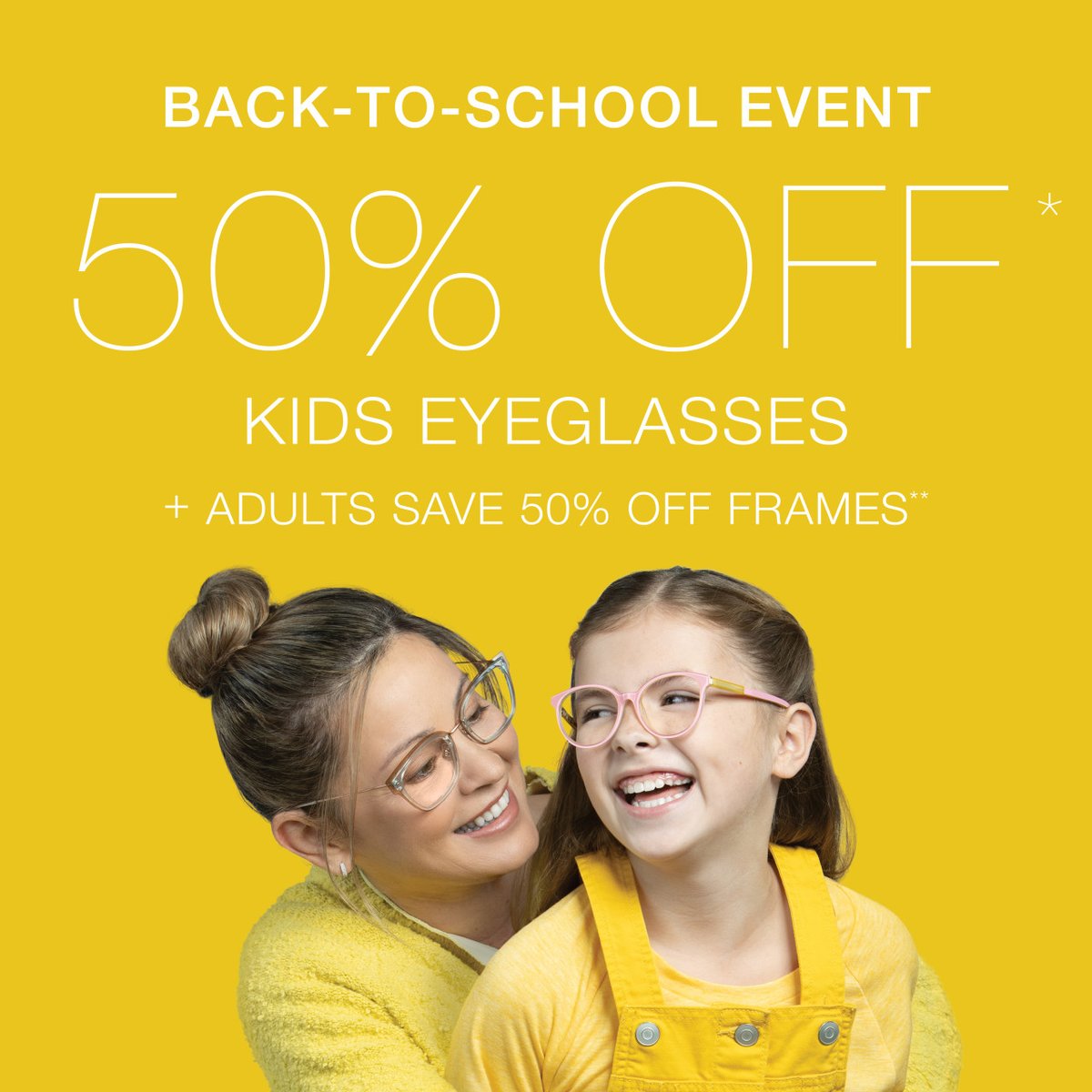 MemorialEye's tweet photo. For a limited time, take 50% off kids eyeglasses (frame + lenses) AND take 50% off adult-size frames. Contact us for details and call or schedule your appointment online! https://t.co/xSAl8wTqei
