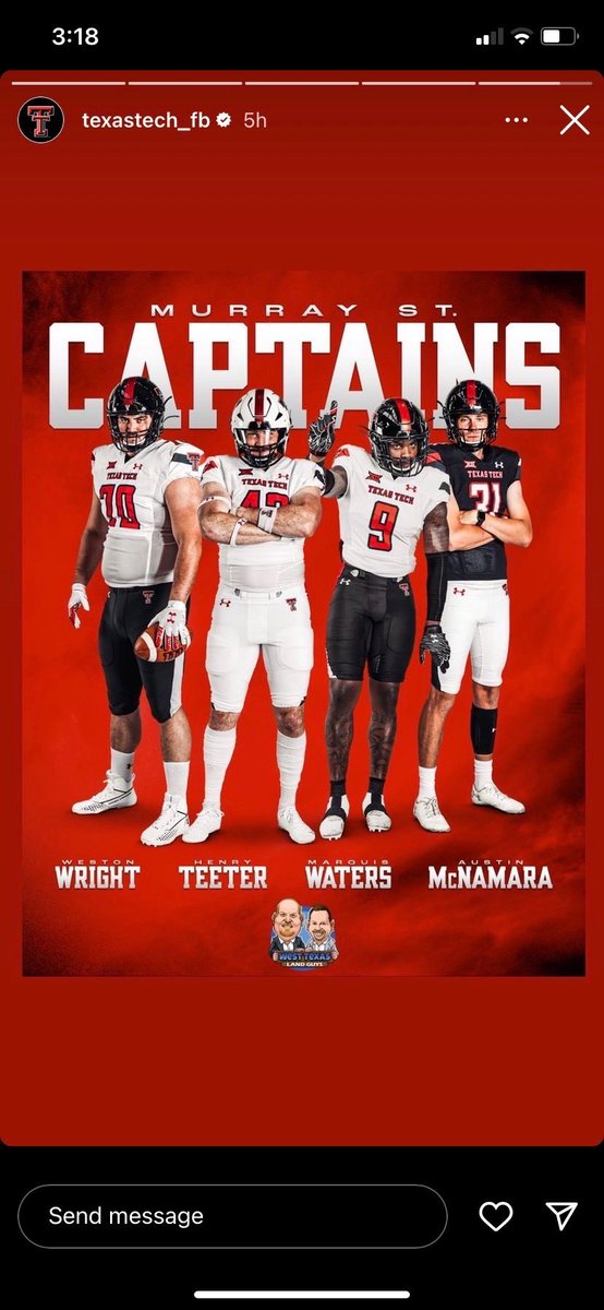 Weston Wright Texas Tech Captain. #FearTheHorn