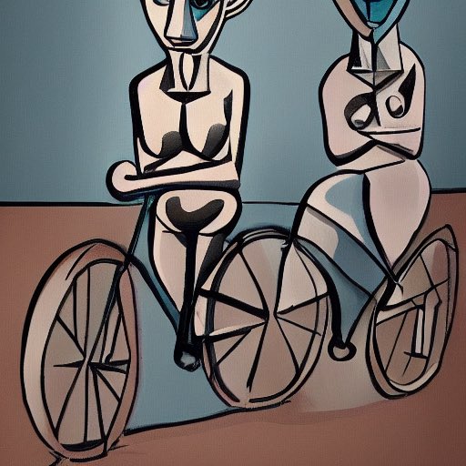 „Two people talking about a bike Picasso style“. #stablediffusion