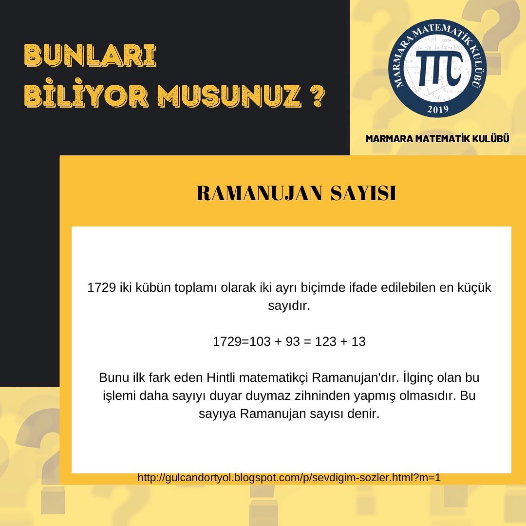 Ramanujan Sayısı #BunlarıBiliyorMusunuz?