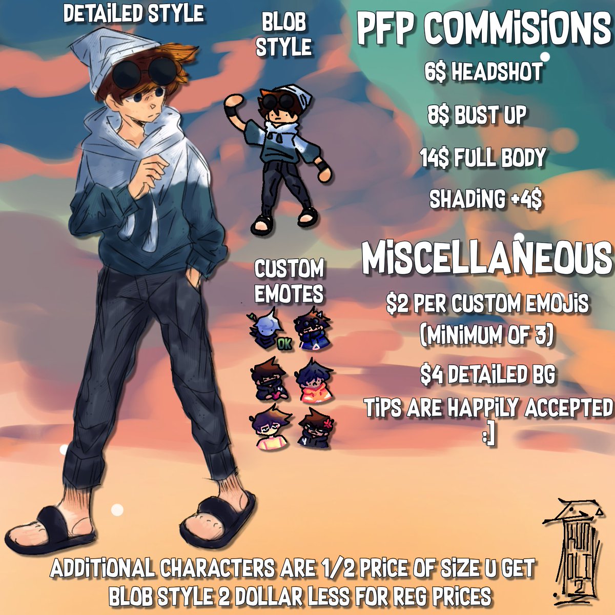 Kunoli2's tweet photo. Added emojis to the Commision Sheet :]
Engoi! 🥭🍃☁️ https://t.co/ABNAyfxlY8