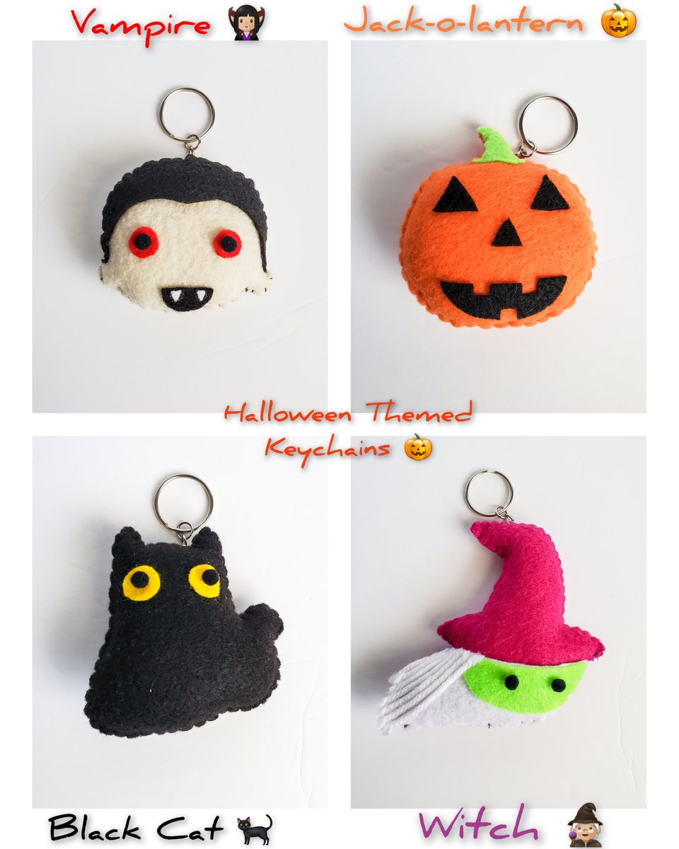 MinimalAbstrac1's tweet photo. New! Halloween Themed Keychains: Vampire, Witch, Jack-o-lantern &amp; Black Cat🧛‍♀️🧙‍♀️🎃
#etsy #etsyshop #HandmadeFelt #HandmadeHour #gift #giftideas #womanowned #Halloween #Halloween2022 #witch #Vampire #BlackCat #sundayvibes #SundayFunday 
https://t.co/61JwYc4T6l https://t.co/9HXHmwlOb7