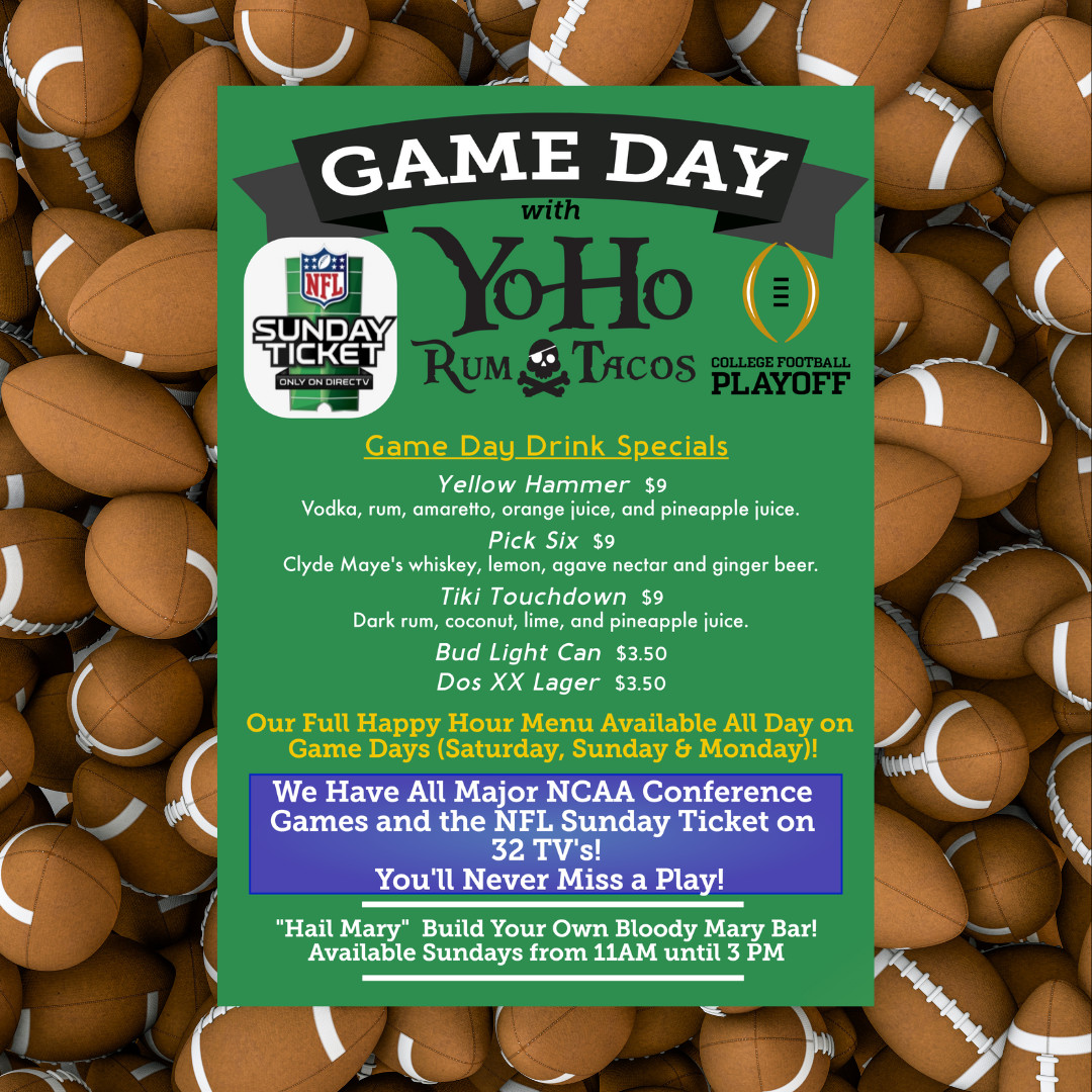 YoHoRumTacos's tweet photo. Make your #Sunday a special funday!
.
We have #tacos 🌮 &amp; #tunes🎶 with #SpicyFuzz from 12-3
📺🏈NFL Sunday Ticket All Day with Game Day Specials 🍺🌮
🛥 Boat, Beer 🍺 &amp; Bingo🎟 beginning at 5pm 
.
#yohorumandtacos #wharf #orangebeach #sunday #funday #bingo #prizes #livemusic https://t.co/HkPzz92nyk