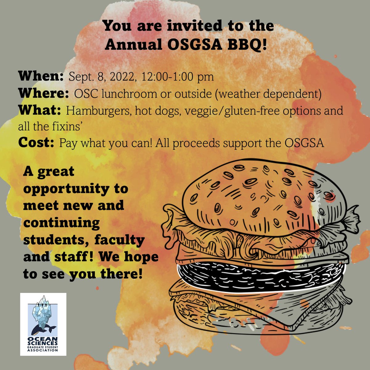 The OSGSA would like to invite everyone within the <a href="/munocean/">Ocean Sciences</a> community to attend our annual BBQ! Join us on Thursday, September 8th starting at 12:00!