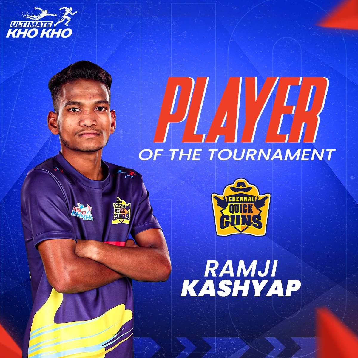 ultimatekhokho's tweet photo. Drum Rolls ๐ฅ๐ฅ๐ฅ๐ฅ๐ฅ๐ฅ๐ฅ๐ฅ
Phenomenal All-round performances throughout the season mean that @ChnQuickGuns' ๐, Ramji Kashyap is the first ever #UltimateKhoKho Player of the Tournament ๐
#UltimateFinal #IndiaMaarChalaang #AbKhoHoga #KhoKho https://t.co/iSUKkawmAq