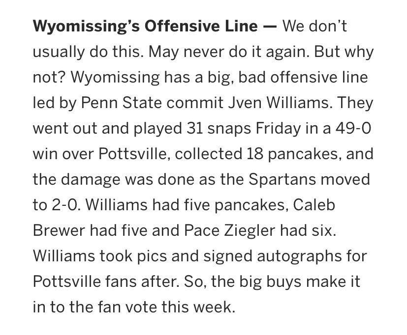 Hey <a href="/WyoFootball/">Wyomissing Spartans Football</a>  go give the Oline some love!!