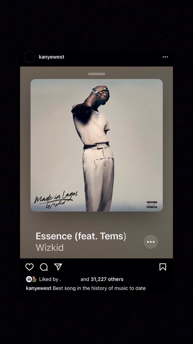 muvukha's tweet photo. Kanye West nomeia “Essence” de @wizkidayo em parceria com @temsbaby a melhor música da história da música. https://t.co/MBWwwWB5q2