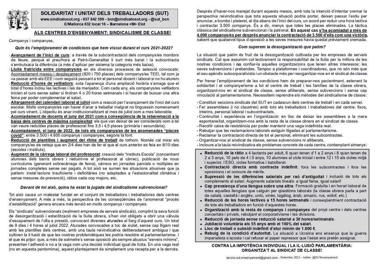 SUTensenyament's tweet photo. Companys i companyes, contra la impotència individual i la il·lusió parlamentària: organitzem-nos en el sindicat de classe, sense alliberats, sense subvencions i sense cap vinculació amb el parlamentarisme! https://t.co/cXzmmCi4Sd
