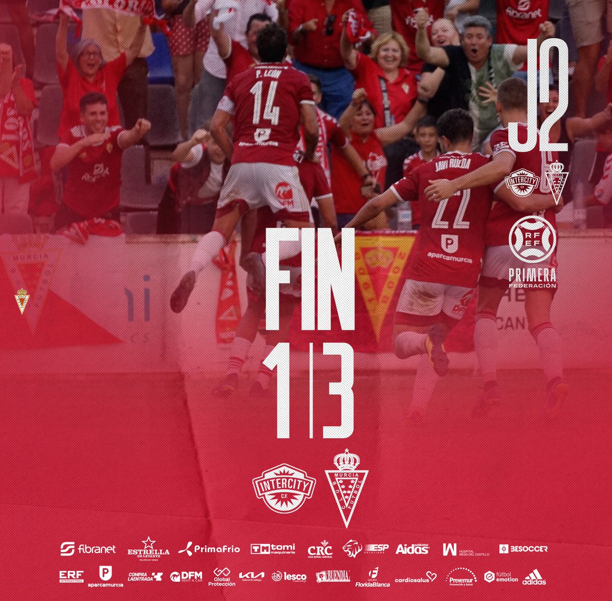 realmurciacfsad's tweet image. #J2 | FIN | 1-3 | ¡Victoria del @realmurciacfsad en el Municipal Antonio Solana con #goles de
@PLeonSanchez, @PabloGanet y Armando!
¡Grande #Equipo! ¡#TeQuiero #Afición! #Más3
#IntercityRealMurcia