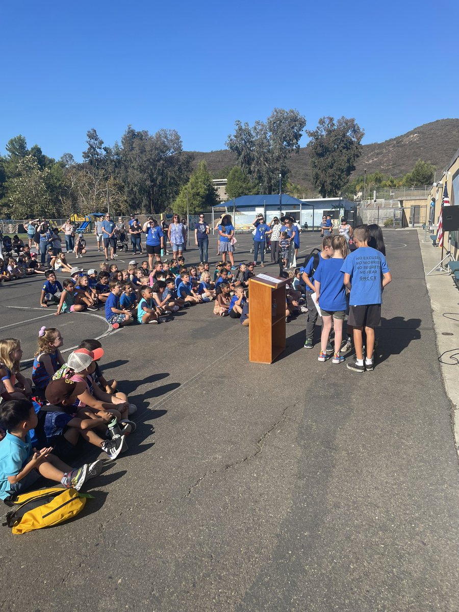 Our <a href="/PomeradoPUSD/">Pomerado Wildcats</a> Wildcats celebrated 60+ years of learning at our 1st Friday Flag! Past yearbooks &amp; photos, donuts with grown-ups, then &amp; now facts, and a sea of blue made it a special start to another amazing year! <a href="/PowayUnified/">Poway Unified</a>