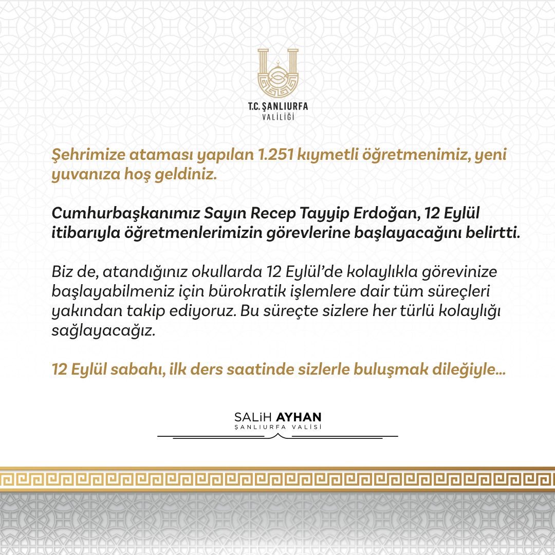 Mahmut__ozay's tweet photo. 🔺Kıymetli Öğretmenlerim, şanlı şehrimize hoş geldiniz. 12 Eylül sabahı, ilk ders saatinde bizde sizleri bekliyor olacağız.
-Şanlıurfa Valisi Salih Ayhan https://t.co/yRN1qY2XDM