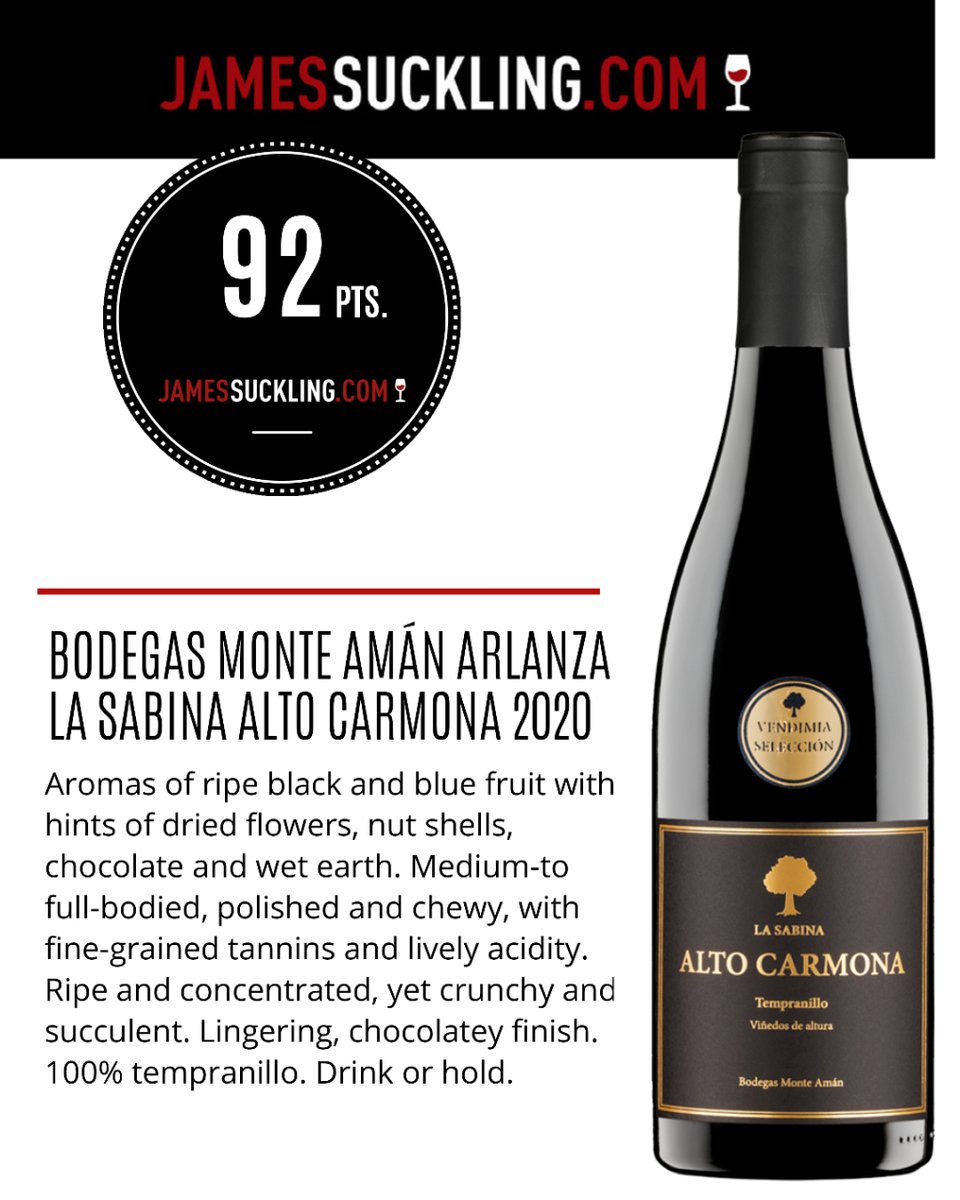 bodemonteaman's tweet photo. Nuestro Alto Carmona 2020 ha sido puntuado con 92 pts por el prestigioso @JamesSuckling 
Descubre todos nuestros vinos en https://t.co/y6fV3f1GAU
#bodegasmonteaman #jamessucling #arlanza #winetime https://t.co/7Pwk52r9aT