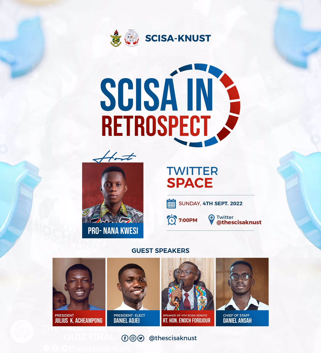 thescisaknust's tweet photo. It is only expedient that after an academic year, we go back in time to count successes chalked and challenges faced, as well as recommendations for a better SCISA, moving forward.
It is in this vein that SCISA presents SCISA IN RETROSPECT.
#ScisaKNUST
#ScisaInRetrospect https://t.co/8OZUoy9vya