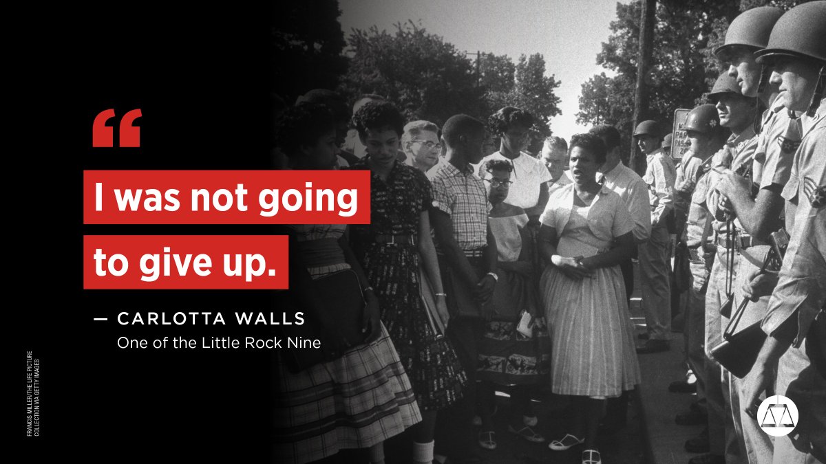 splcenter's tweet photo. #OTD in 1957, the Little Rock Nine were barred from their first day of classes at the all-white Central H.S. in Little Rock, #Arkansas.

A white mob greeted them, as did the state National Guard, which Gov. Orval Faubus had called in to block them from school.

#TheMarchContinues https://t.co/ceMQxSNnrC
