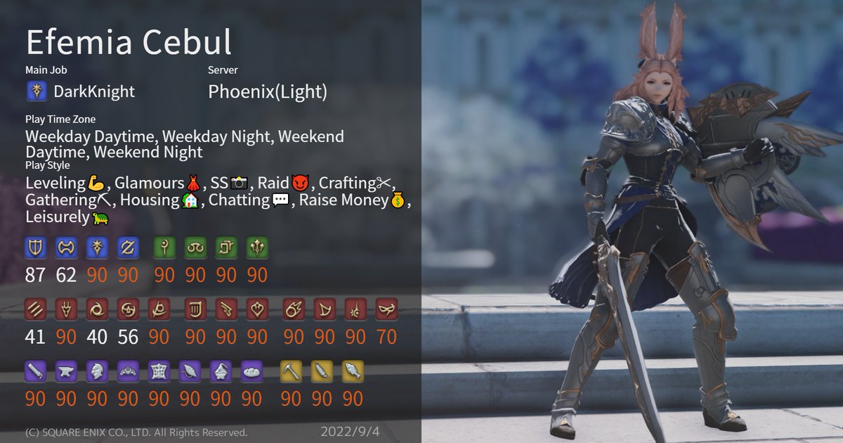 mahoutrolls's tweet photo. Hello! I'm Milla, I obsess over FFXIV and occasionally try to draw. My Twitter is mostly dead at the moment, but I'm slowly trying to revive it!
Efemia Cebul | She/Her | Light | Phoenix
Character card maker: https://t.co/qRPqdeqI8l 
#FF14 #Viera https://t.co/w3UnjzsTrA