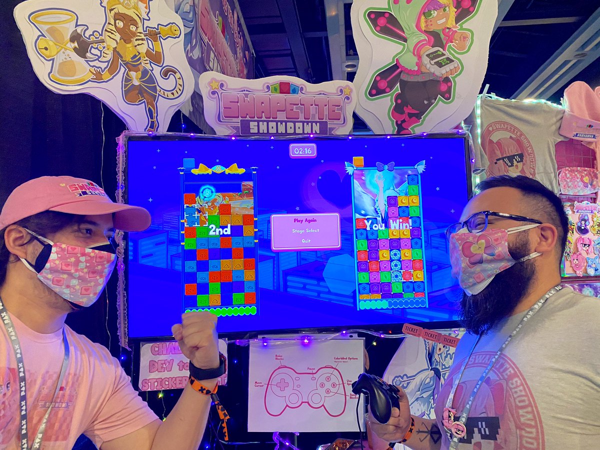 SwapetteGame's tweet photo. 💖PAX Day 3💖
The swap don’t stop!💥👊
Come on over to booth 135 to do battle &amp; pick up some Swapette swag! 

#paxwest #indiegame #indiegamedev #gamedev https://t.co/ECnVGfp5q2
