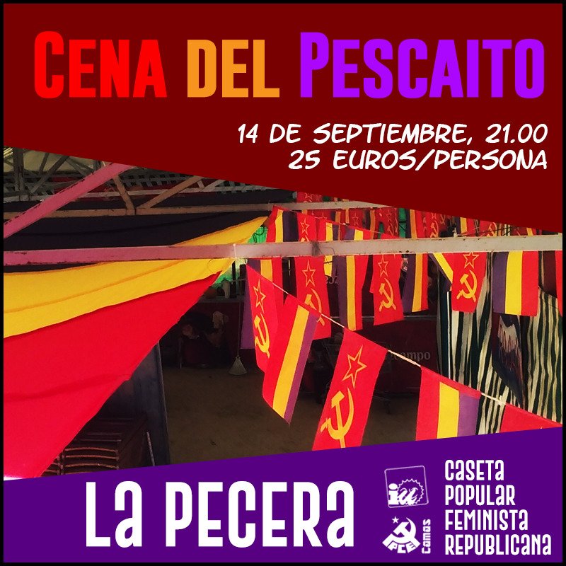 Después de dos años sin Feria de Camas debido a la pandemia, este año por fin vuelve la PCEra de Camas, la caseta de la clase trabajadora de nuestro pueblo. 

El 14 de septiembre no te pierdas nuestra cena del pescaíto, lo pasaremos bien. 

💃💃💃💃💃💃💃💃