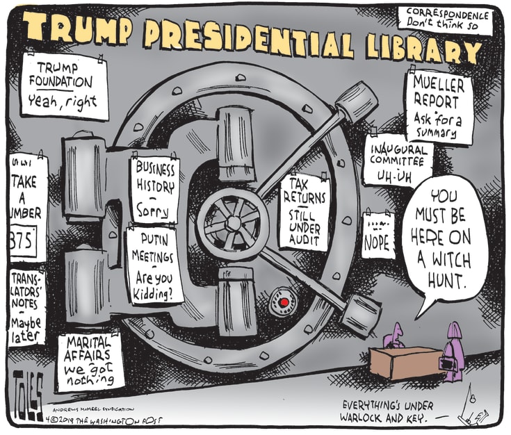 EandPCartoons's tweet image. Tom Toles, The Washington Post (2019) #TrumpLibrary