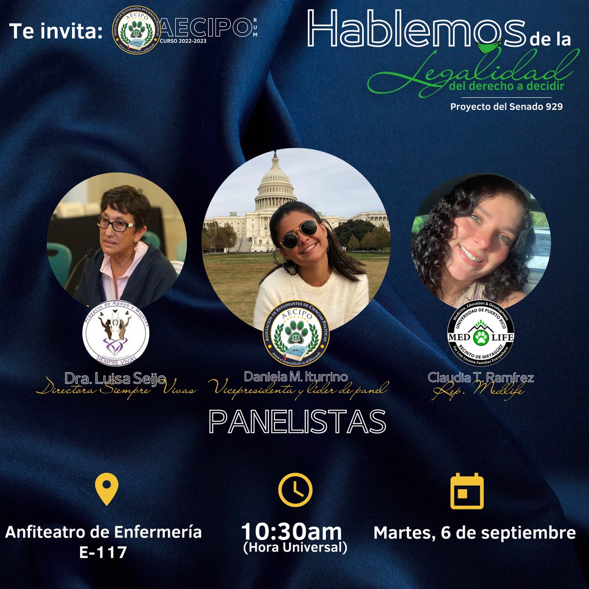 AECIPORUM's tweet photo. C O N O C E   T U S   D E R E C H O S 💚

La AECIPO te presenta nuestro panel para el conversatorio, “Hablemos de la legalidad del derecho a decidir”, junto a la Senadora @RLSenadora. Abundaremos sobre el #PS929, que garantiza el derecho al aborto. 

¡Te esperamos!

#SomosAECIPO https://t.co/zHV0sXwgQK