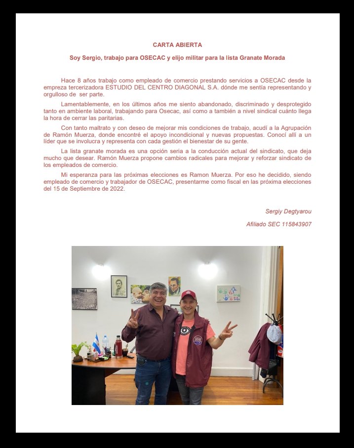 🚨💥GRAVE

Trabajadorxs de la obra social mercantil #osecac denuncian maltrato, discriminación, doble afiliación a diferentes sindicatos, hostigamiento de gerentes y amenazas de despidos

Sergio Degtyarau buscó ayuda en el espacio de <a href="/RamonMuerza/">Ramon Muerza</a> para evitar represalias

#domingo