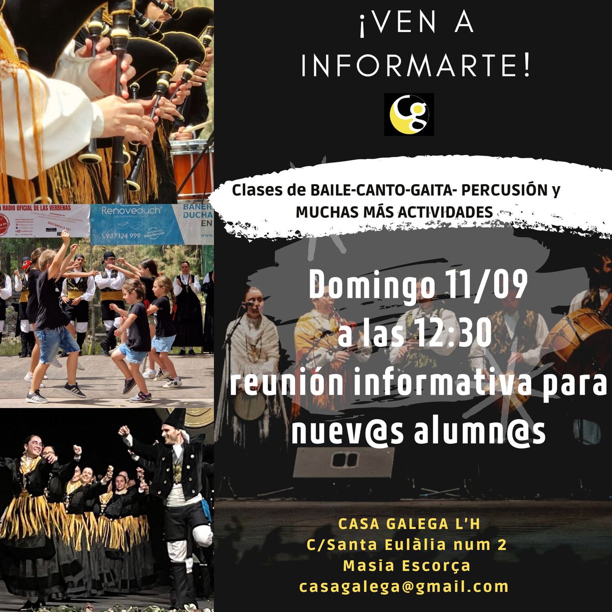 casagalega's tweet photo. REUNIÓN INFORMATIVA para todos aqueles que desexen recibir información sobre o curso 2022-2023!!🔥🔥🎶🎶
Invitación para todos os interesados ​​en recibir información sobre as nosas clases de BAILE, GAITA, CANTO, PERCUSIÓN e todas as actividades que levamos a cabo durante o ano. https://t.co/DLWWjvp1sg