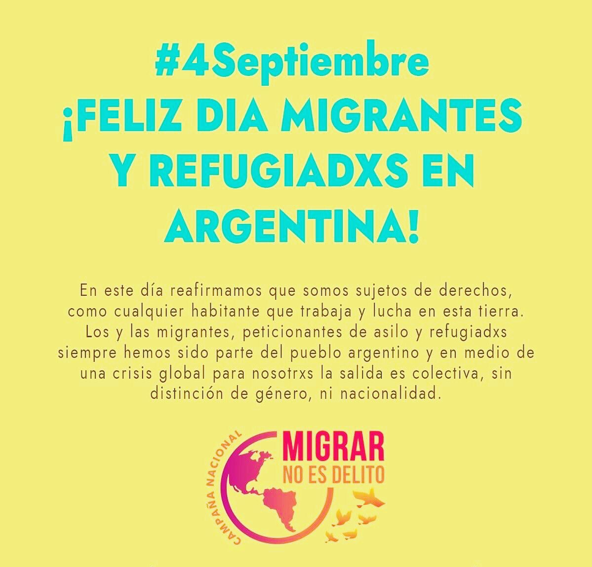 MigrarEsDDHH's tweet photo. #DiadeLxsMigrantes 🙌🎉🎊
Por el reconocimiento de nuestros aportes
Porque ningún ser humano es ilegal
Migrar y trabajar son un derecho
#RegularizaciónMigratoriaPermanenteYsinCondiciones
#MigrarNoEsDelito 📣
✊ https://t.co/GTgkk65ob2