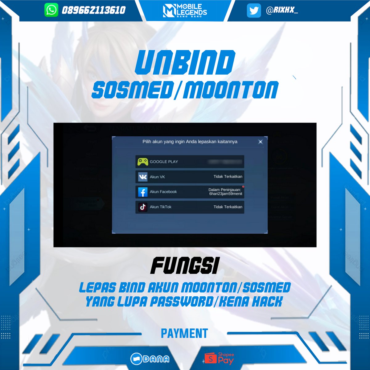 rixhx | Jasa HB & Unbind Akun ML ! tweet media