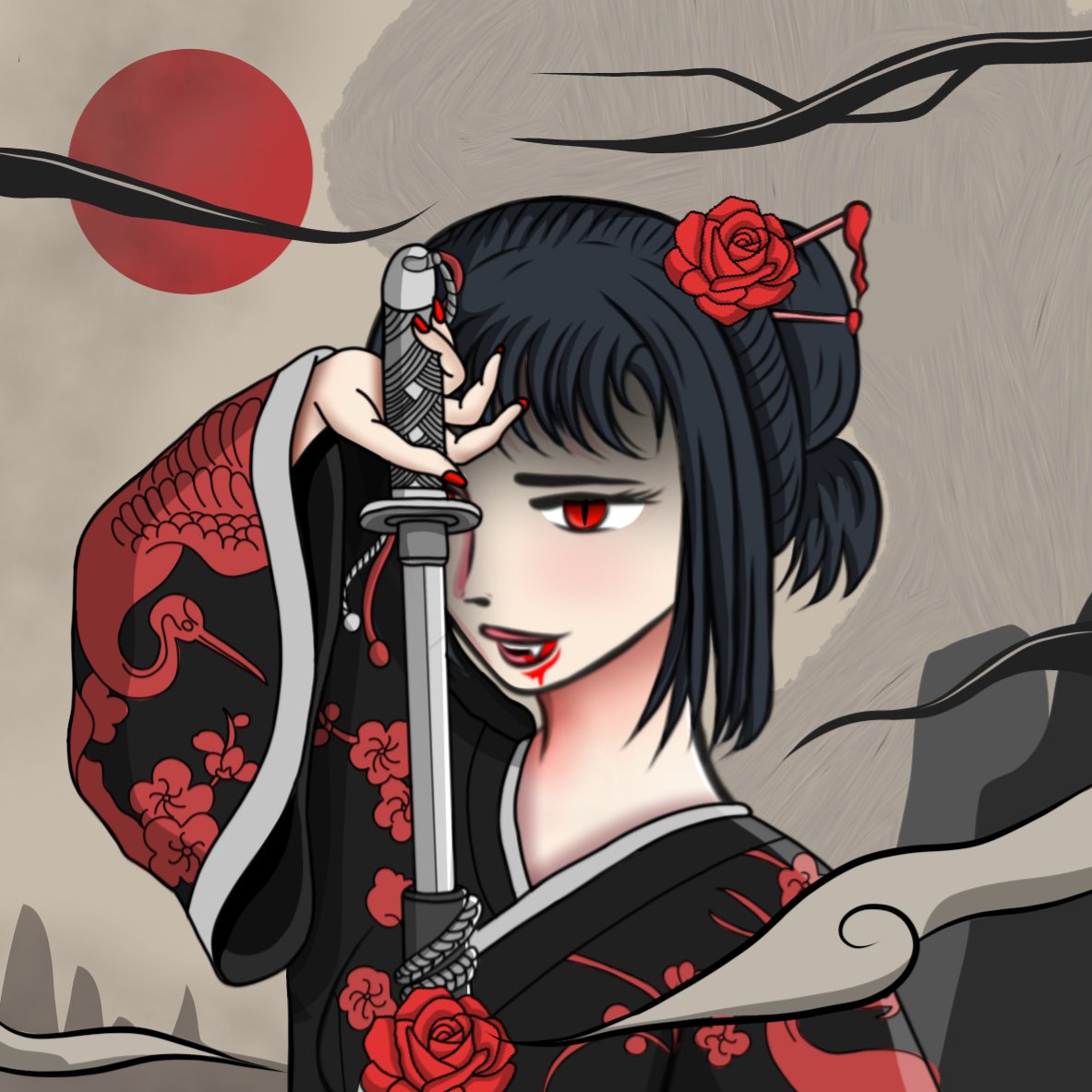 AlexWhiny's tweet photo. Goodnight 💫 #NFTCommunity I hope you had a great day today 🦇 Love yall  

⛩ Here is 3 Jaakunas which will be droped soon.. I just have to draw 1 more. Be ready guys ! 

( Third one in thread )

#SamuraiNFT #VampireNFT #NFT #vampire #samurai #NFTS #Art https://t.co/FJGwDMazio