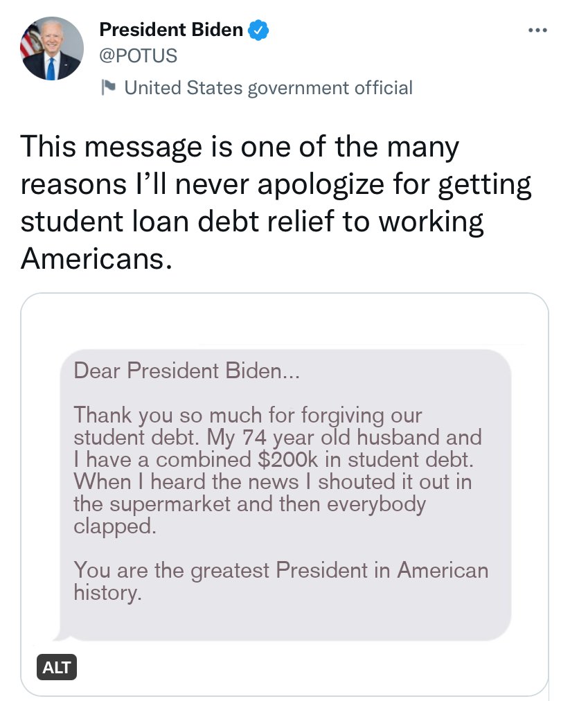 ThatmattersNews's tweet image. BREAKING 

President Biden took to Twitter today to share some messages of appreciation he has gotten for forgiving student debt