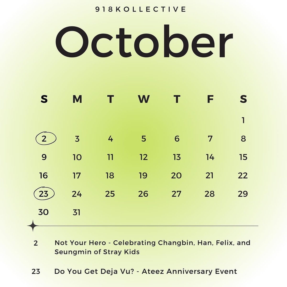 918Kollective's tweet photo. 🖤 Event Calendars 🖤 

Hello everyone! 

We are happy to announce our upcoming events for the months of September, October and November 

Please refer to the slides for dates &amp; events!

✨October and November event info TBA✨ #918K #918Kollective #bts #skz #ateez #ENHYPEN https://t.co/QTSTdgiQU8