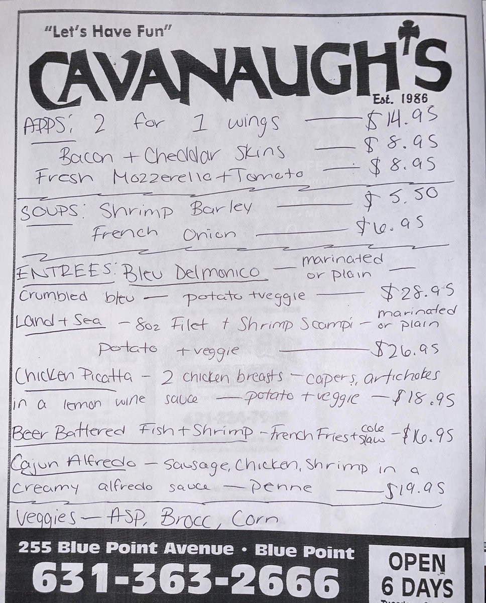CavanaughsPub's tweet photo. Sunday dinner specials, kitchen open till 9:30pm. #bluepoint #onionsoup #OTB #holbrook #bbpphantoms #bayport #sayville #bpfd #GUΔ°NNESS #lipumpkin https://t.co/ZXqOK0x8br