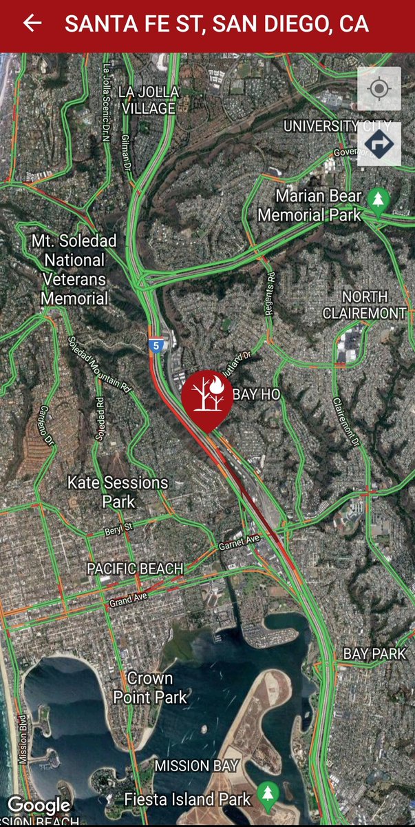 EmergencyInfo7's tweet photo. Breaking vegetation fire.

Location; Santa Fe st, San Diego, Ca

Copter 2 &amp; 3 dropping loads. They have a hose lay. Concerns about ember cast.

Forward rate of spread stopped.

This is the #5Fire

#SanDiegoCounty https://t.co/Z99pFD2wGE