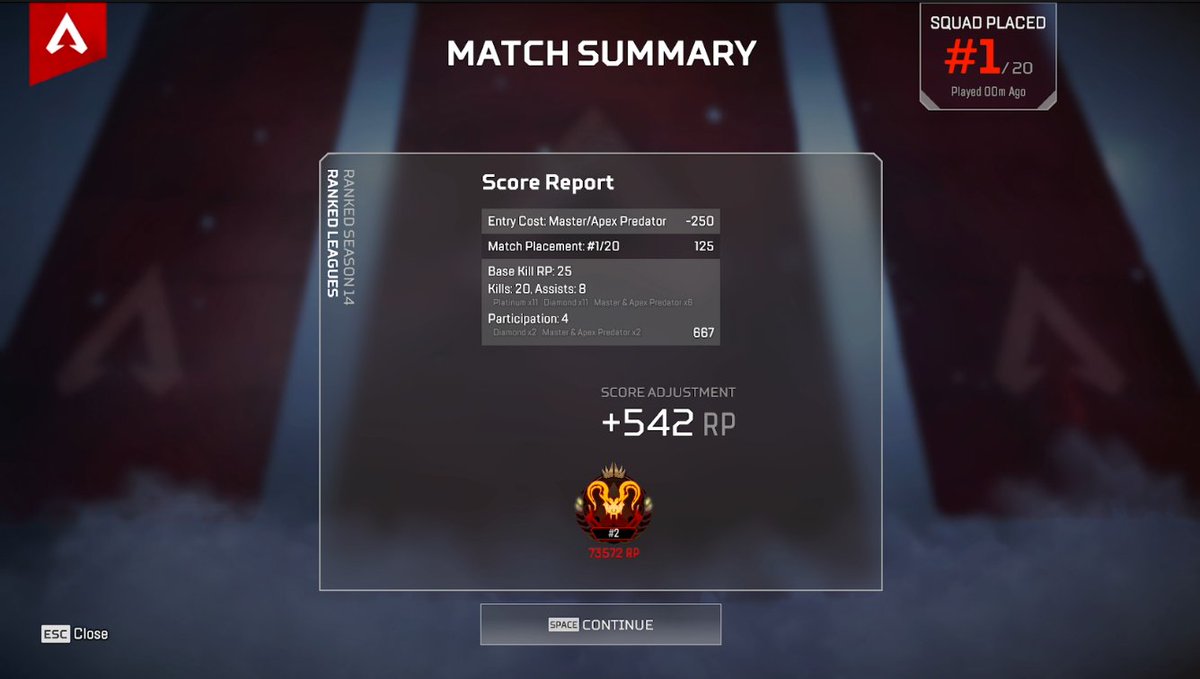 ChaoticMuch's tweet photo. Another 20Bomb in "pred lobby" @PlayApex https://t.co/ntvbZzohvM