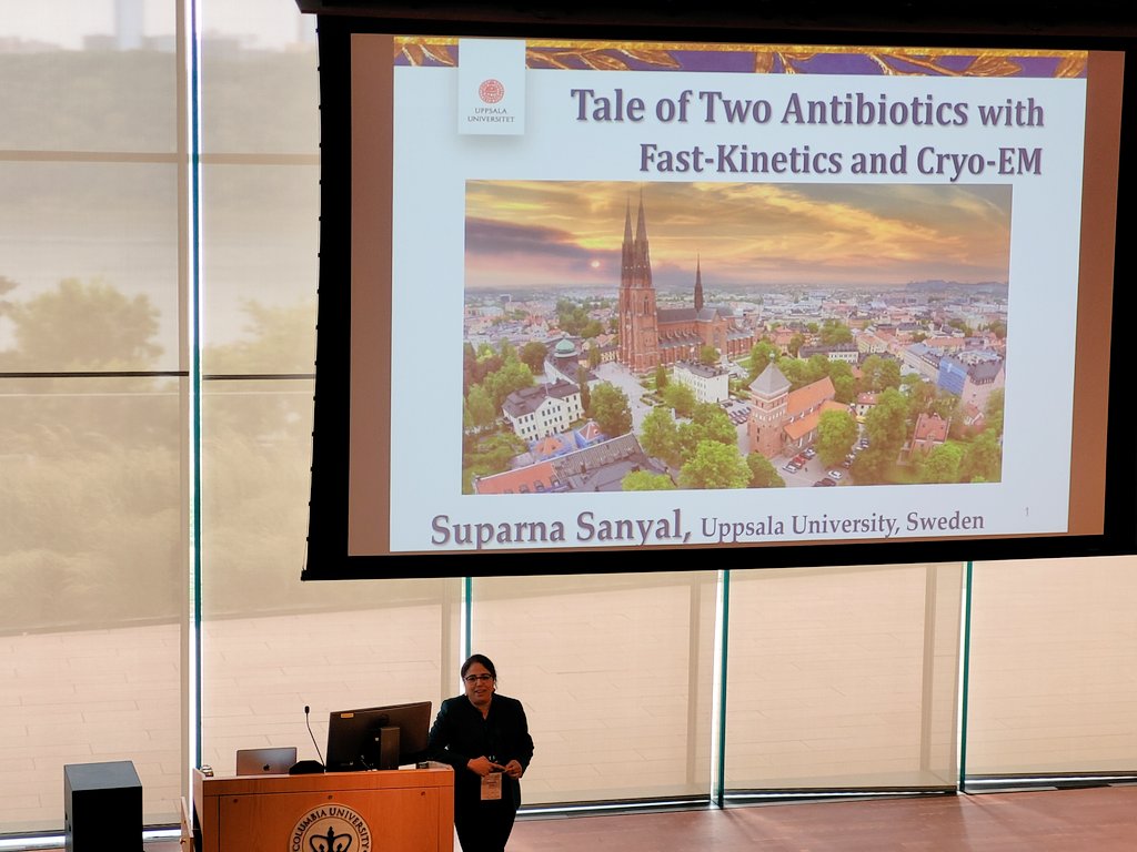 Hashemyaser4's tweet photo. The #JF80 symposium continues with Syparna Sanyal @sanyal_suparna and a talk about antibiotics, fast kinetics and cryo-EM. https://t.co/lMWo0cXcJm
