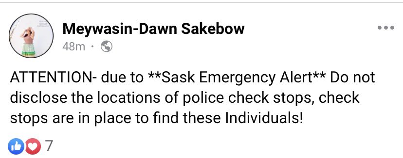 <a href="/brenzens/">Brennen Schmidt</a> Don’t talk about checkpoints if you come across them in Sask, Alberta or Manitoba. Police are trying to find these guys. 

Spread the word. #Saskatchewan #Alberta #Manitoba #EmergencyAlert