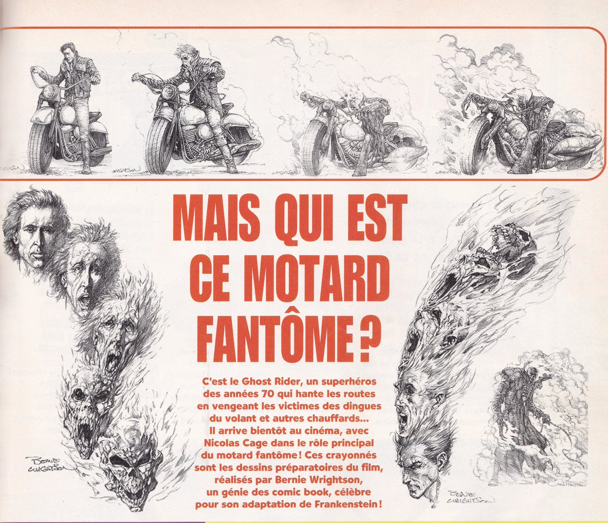 Adrien_Fossa's tweet photo. Some very rare drawings by @BernieWrightson starring a full figure transformation of Nick Cage into the Ghost Rider. Some of these I couldn't find nowhere on the internet! (possible lost media ? )
Scanned at 600dpi by yours truly, print from March 2004. https://t.co/Mtk23PxXkl