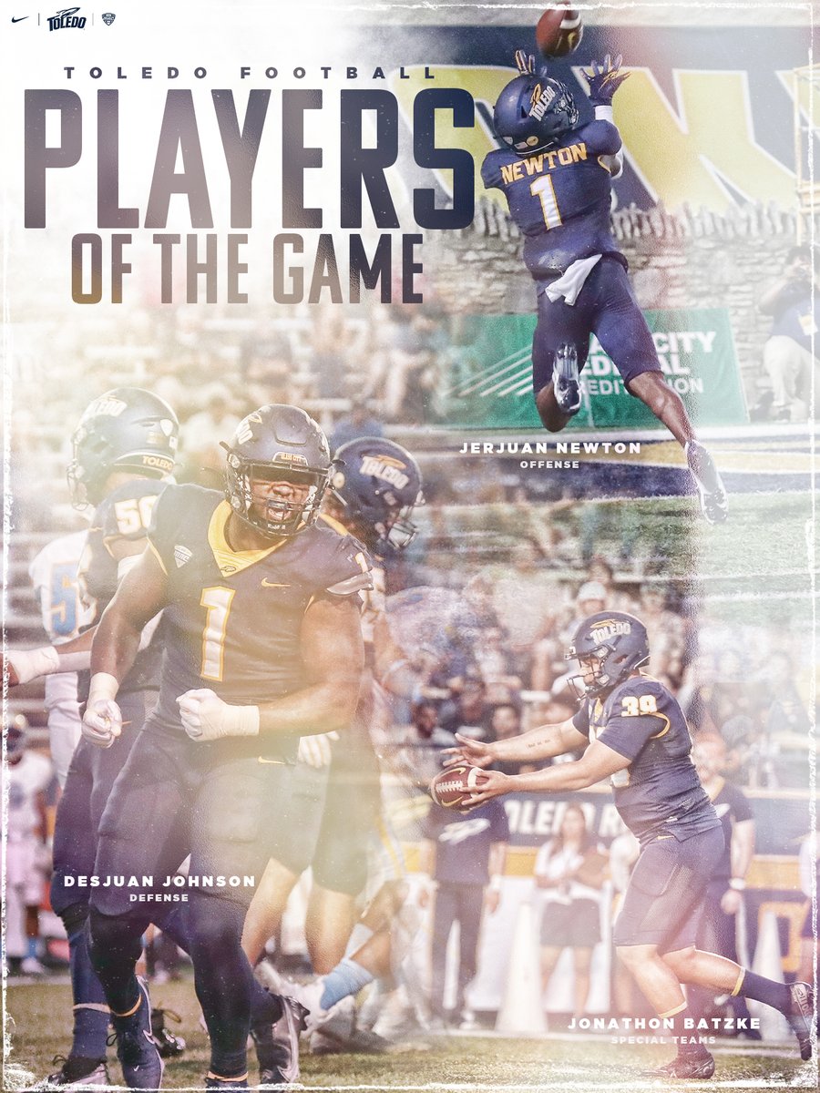 Toledo Football (@toledofb) on Twitter photo ๐๐ฅ๐๐ฒ๐๐ซ๐ฌ ๐จ๐ ๐ญ๐ก๐ ๐๐๐ฆ๐ Week 1 vs LIU
OFF - <a href="/NJerjuan/">Jerjuan Newton</a>
DEF - <a href="/DesjuanJ/">DesjuanJohnson</a>
SPEC - <a href="/BatzkeJonathon/">Jonathon Batzke</a> ๐๐ฅ๐๐ฒ๐๐ซ๐ฌ ๐จ๐ ๐ญ๐ก๐ ๐๐๐ฆ๐ Week 1 vs LIU
OFF - <a href="/NJerjuan/">Jerjuan Newton</a>
DEF - <a href="/DesjuanJ/">DesjuanJohnson</a>
SPEC - <a href="/BatzkeJonathon/">Jonathon Batzke</a>